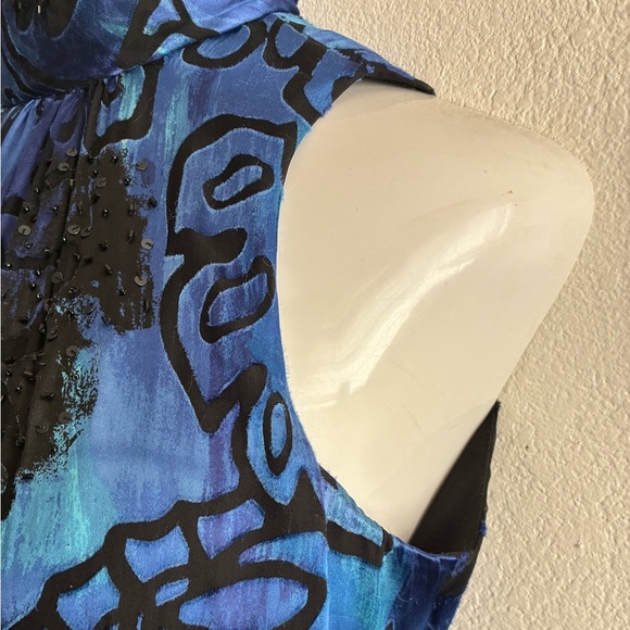 Alex Evenings Silk Blend Blue & Black Beaded Halter Mini Dress 8 - Picture 6 of 16